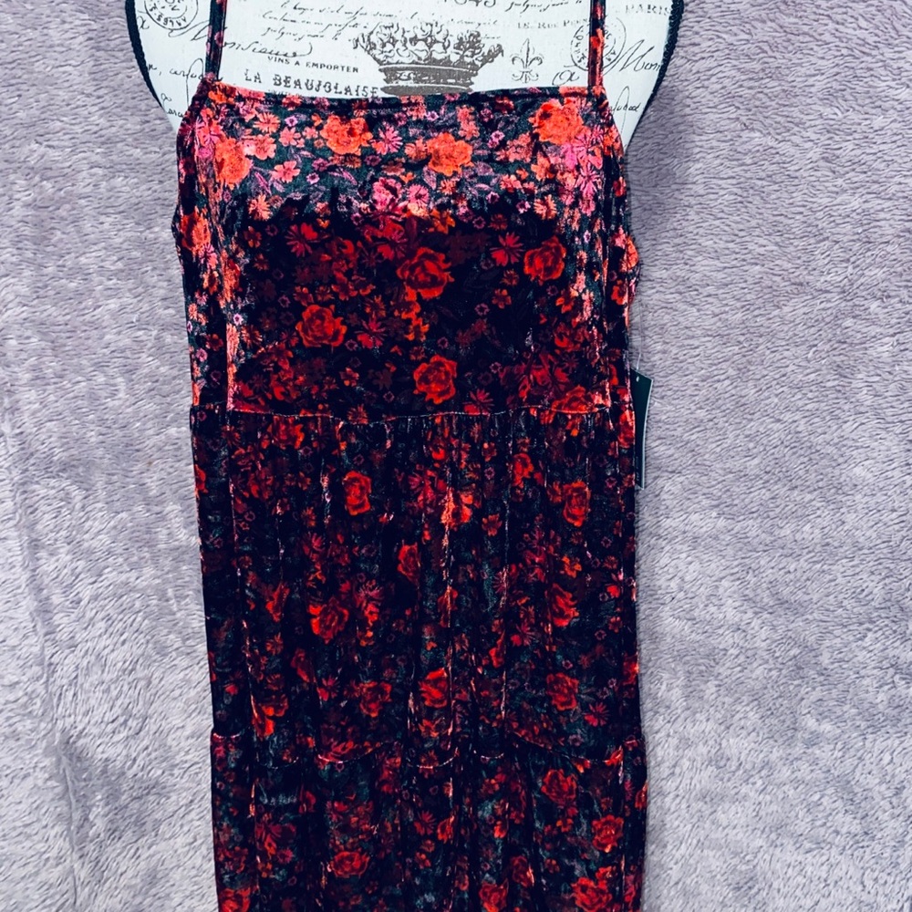 90s Velvet Spaghetti Strap Dress XL